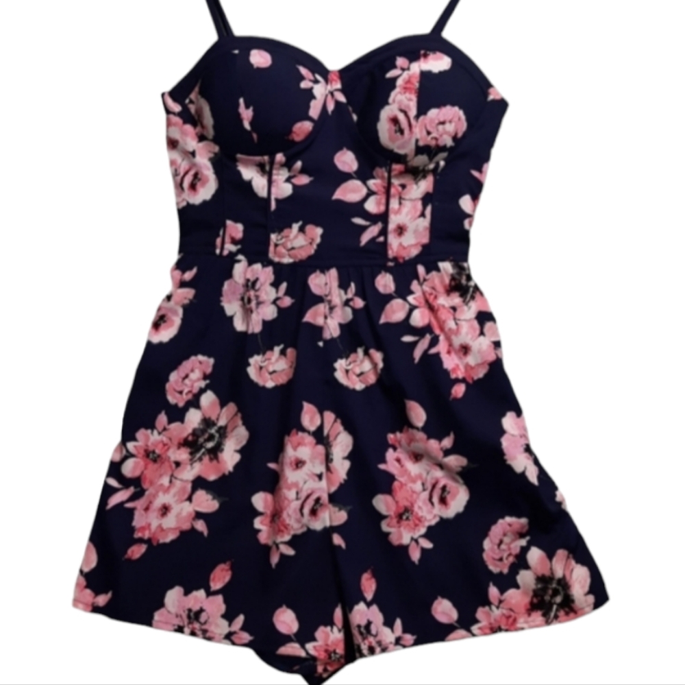 Band of Gypsies Floral Corset Romper Navy/Pink SZ XS